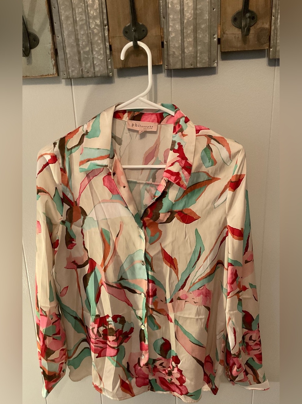 Philosophy Cream Blouse with Pink, Teal & Red Floral Print